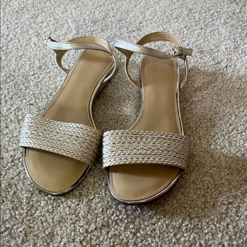 Talbots Tan Woven Sandals with Ankle Strap